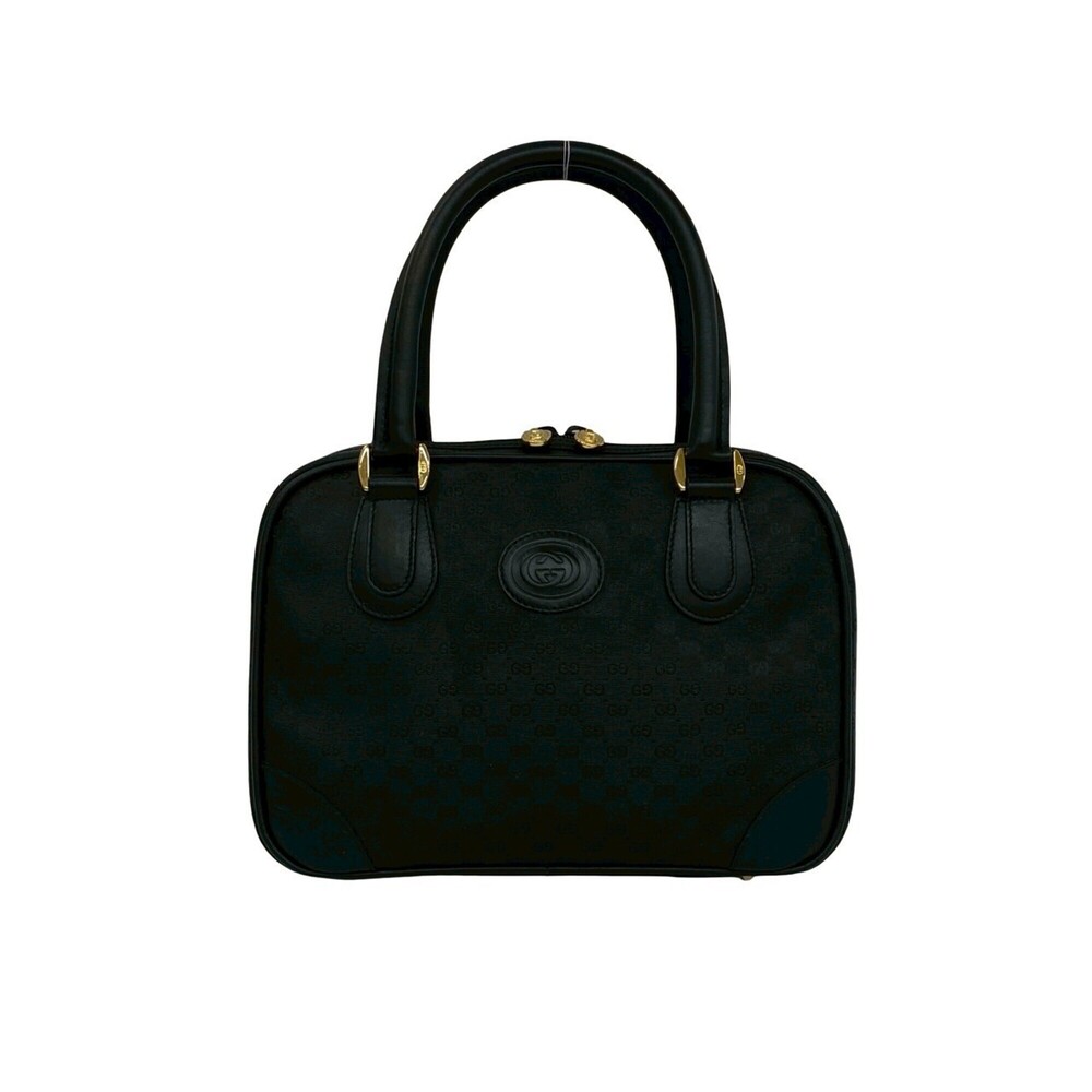 GUCCI Old Gucci Micro GG Logo Canvas Leather Genuine Handbag Mini Boston Bag ...
